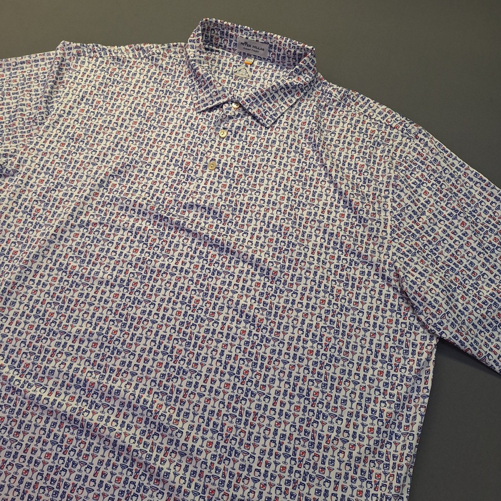 Peter Millar Summer Comfort Mens XXL Cocktail Print Performance Polo Shirt 1685